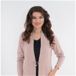 Cardigan roz-pudra tricotat cu model in relief si brosa