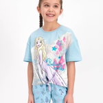 Pijama cu tricou si pantaloni scurti cu imprimeu cu Elsa