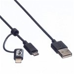Cablu USB la micro USB-B + adaptor Lightning iPhone 5/6/7 Negru 1m