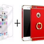 Pachet husa Elegance Luxury Ultrasubtire 3in1 Ring Red pentru Apple iPhone 7 cu folie de sticla gratis, MyStyle