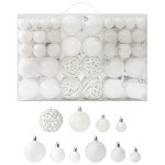 Set globuri de Craciun vidaXL, disponibile in trei dimensiuni diferite, Plastic, PVC, Cu o cutie, 100 piese, alb