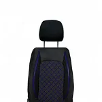 Set huse scaune auto compatibile VW Transporter T5 T6 2003-2020, 8+1 locuri, piele ecologica cu textil, negru cusatura albastra