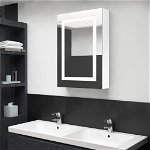 Dulap de baie cu oglinda si LED, alb stralucitor, 50x13x70 cm