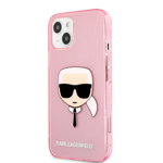 Husa Karl Lagerfeld KLHCP13SKHTUGLP compatibila cu iPhone 13 Mini, Glitter Karl`s Head, Roz
