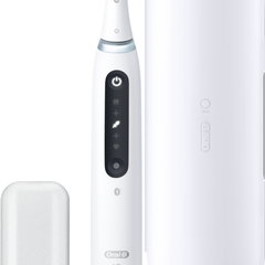 Periuta de dinti electrica Oral-B iO5 cu Tehnologie Magnetica si Micro-Vibratii, Inteligenta artificiala, Display conversational, Senzor de presiune Smart, 5 moduri, 1 capat, Trusa de calatorie, Alb