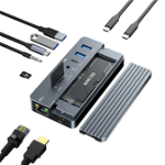 Hub Docking Station 10-in-1 ACASIS, Slot SSD NVMe M2, USB 3.1, USB 3.0, USB-C 3.1, Cititor Card, Gigabit Ethernet RJ45, HDMI, Space Grey