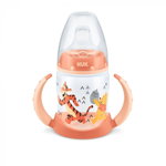 Biberon Nuk First Choice 150ml cu toarte si adaptor din silicon orange Disney 6 luni+, NUK