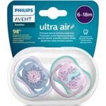 Set 2 suzete Philips-Avent SCF085/61, ultra air pacifier 6-18 luni, Ortodontice, fara BPA, Peste/Calut de mare, Philips-AVENT