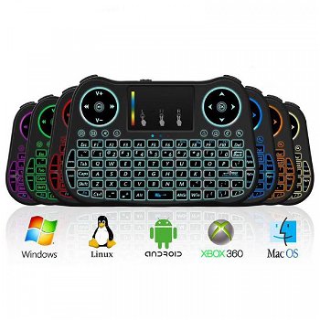 Telecomanda cu mini tastatura Rainbow backlit MT08, Air Mouse, Touch Pad, Wireless, Iluminare led, QWERTY, TV Box