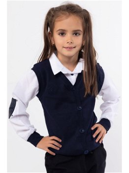 Bluza unisex pentru copii din bumbac bleumarin cu maneca lunga si intarituri la coate