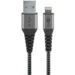 Cablu Date USB-A Lightning Material Textil 1m Gri/Argintiu, Goobay