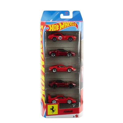 Set 5 masinute din metal, Hot Wheels,  Ferrari, 1:64, JLN12, Hot Wheels