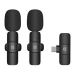 Set microfoane tip lavaliera PU3151B Puluz si recepetor cu USB-C, Omnidirectional, USB-C, Wireless, 2 bucati, Negru, PULUZ