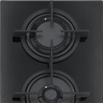 Plita incorporabila Franke Crystal Black FHCR 302 2G HE BK C, 2 arzatoare gaz, 31 x 51 cm, Gratare fonta, Sticla neagra