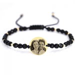 Bratara cu banut personalizat foto si bilute de Aur 14K, Onix si snur reglabil, OnixBox