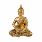 Statueta decorativa Buddha cu suport pentru lumanare din lemn, Aurie