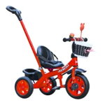 Tricicleta cu pedale pentru copii 2-5 ani, cu maner parental detasabil, Rosu, 