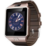 Smartwatch Rush Auriu Si Curea Silicon Maro, MicroSIM, Functie Telefon, Difuzor, Bluetooth, Camera foto 1.3 MP