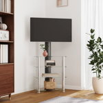 vidaXL Suport TV de colț 4 niveluri pentru 32-70 inchi, negru/argintiu, vidaXL