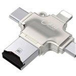 Card Reader iUni iDragon 504556, Lightning, MicroUSB, Type-C si USB pentru iPhone, iPad, iPod (Argintiu), iUni