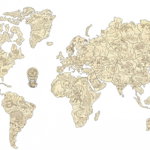 Puzzle 3D - Harta Lumii cu animale, Wooden City