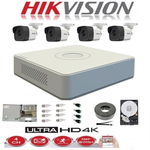 Kit complet 4 camere supraveghere exterior 5MP TurboHD Hikvision IR 20M DVR 4 Canale sursa alimentare accesorii + hard 1TB, Hikvision