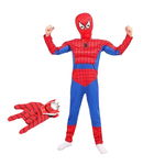 Set costum Ultimate Spiderman IdeallStore® pentru copii, 100% poliester, 95-110 cm, rosu si manusa cu discuri, IdeallStore