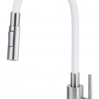 Baterie bucatarie cu pipa flexibila crom alb Deante Luno cu 2 functii