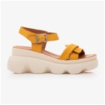Sandale cu platformă dama din piele naturala - 4205 Galben Box, Leofex