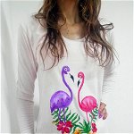Bluza roz pal pictata manual ,cu Flamingo, Shopika