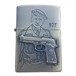 Bricheta tip zippo, 3D relief, metalica, soldat pistol 92F, OEM