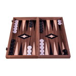 Set joc table/backgammon cu tabla de sah la exterior– lemn de nuc si stejar inlaid – 47,5 x 50 cm