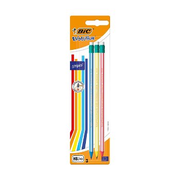 Set creioane grafit Bic Evolution Stripes 646 cu radiera pachet cu 3 bucati Set creioane grafit Bic Evolution Stripes 646 cu radiera pachet cu 3 bucati