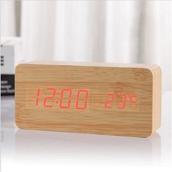 Ceas De Masa LED cu Alarma si Termometru Bamboo WZ2238