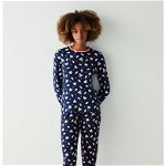 Penti, Bluza de pijama cu imprimeu grafic, Alb/Roz/Bleumarin, L