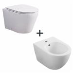 Set vas wc suspendat rimless cu capac inclus si bideu semirotund, alb, Foglia Oslo, Foglia