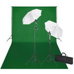 vidaXL Kit studio foto, fundal verde, 600 x 300 & lumini , vidaXL