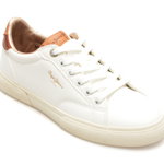 Pantofi casual PEPE JEANS albi, KENTON STREET, din piele ecologica, Pepe Jeans
