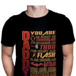 Tricou cadou pentru tatici, Priti Global, Daddy, Superhero, Ironman, Thor, Flash, Batman, Negru, S, PRITI GLOBAL