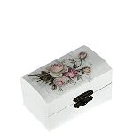 Cutie marturii, pictata manual, caseta bijuterii, 9 x 5.5 x 5 cm, model trandafir alb, Cutia cu bucurii