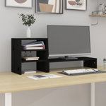 Suport pentru monitor vidaXL, negru, 81x20x30 cm, lemn masiv de pin, 2.05 kg