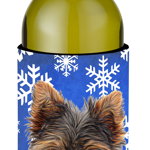 Caroline`s Treasures Fulgi de zăpadă de iarnă de vacanță Yorkie Puppy / Yorkshire Terrier sticla de vin Hugger Albastru Wine Bottle, 