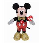 Plus Ty 20cm Beanie Babies Disney Mickey cu Sclipici si Sunete, Plus 20cm