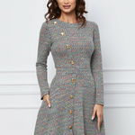 Rochie Dy Fashion gri din tricot cu nasturi decorativi, 