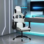 Scaun de gaming masaj suport picioare vidaXL, alb negru, piele eco, 64 x 60 x 117-127 cm, 15.1 kg