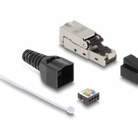 Conector RJ45 Cat.6A toolfree LSA pentru fir solid + manson + capac praf, Delock 87061, Delock