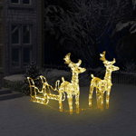 vidaXL Decorațiune de Crăciun reni și sanie 160 LED-uri 130 cm acril, vidaXL