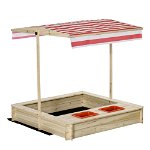 Outsunny Loc de joaca cu nisip pentru copii 3-8 ani din lemn cu acoperis reglabil si scaune, joc pentru gradina cu 2 compartimente, Outsunny