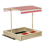 Outsunny Loc de joaca cu nisip pentru copii 3-8 ani din lemn cu acoperis reglabil si scaune, joc pentru gradina cu 2 compartimente, Outsunny