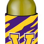 Caroline`s Treasures Monogramă - Tiger Stripe - Purple Gold Initial V Sticla de vin izolator de băuturi Multi Wine Bottle, 